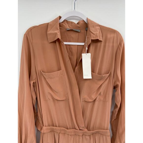 VINCE Slit Back 100% Silk Shirt Dress in Blush Size M NEW - Picture 3 of 7